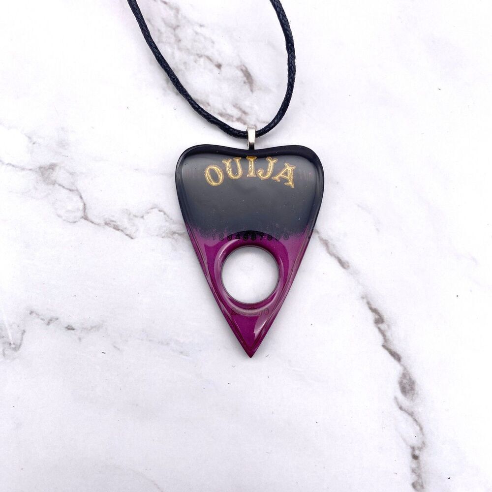 Black Magenta Chrome Dipped Ouija Planchette Necklace - Picture 4 of 9